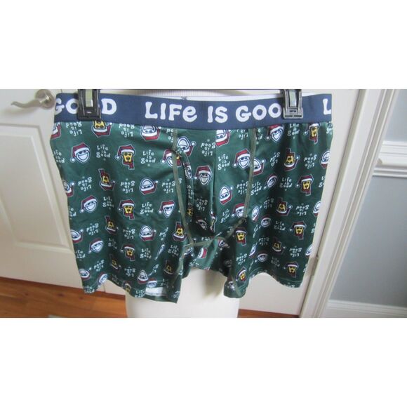 NEW LIFE IS GOOD DARK GREEN CHRISTMAS BOXERS. POLY / SPANDEX SIZE LARGE - Picture 1 of 3